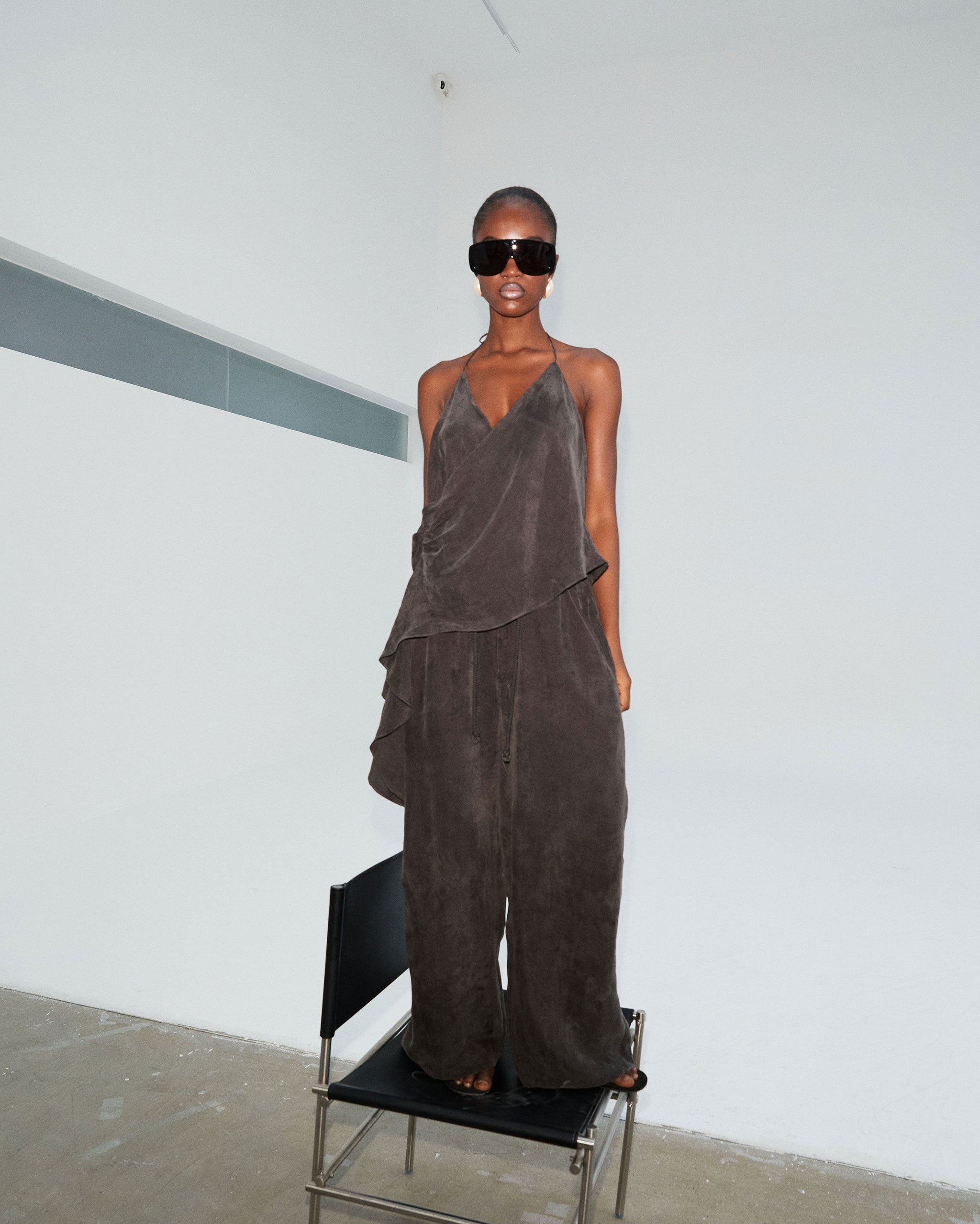 Cupro Wide Leg Pant - Ash Taupe